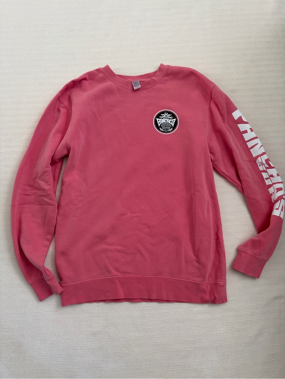 Pancho's Surf Shop Pismo Beach Retro Pink Graphic Crewneck Sweatshirt Large
